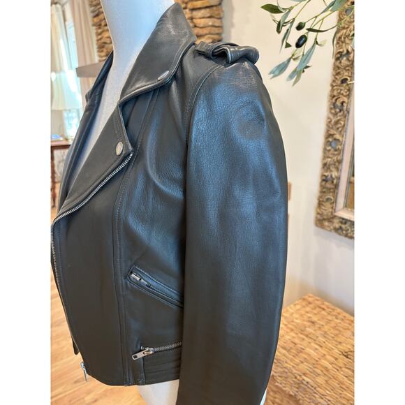 Maje Dark Green Lamb Leather Biker Jacket Size 36 - Small - Picture 4 of 9